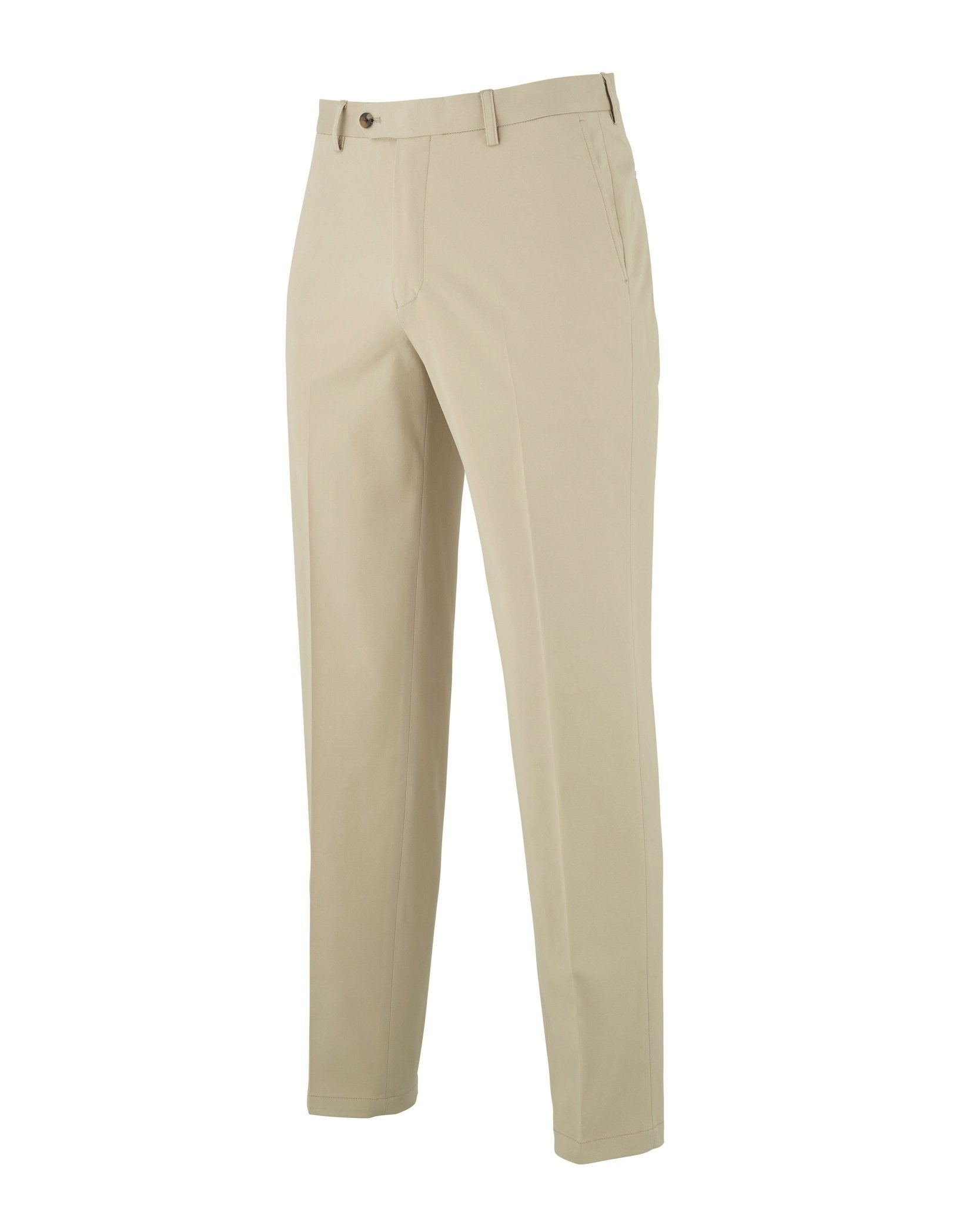 Men's Stone Stretch Cotton Classic Fit Flat Front Chinos | Savile