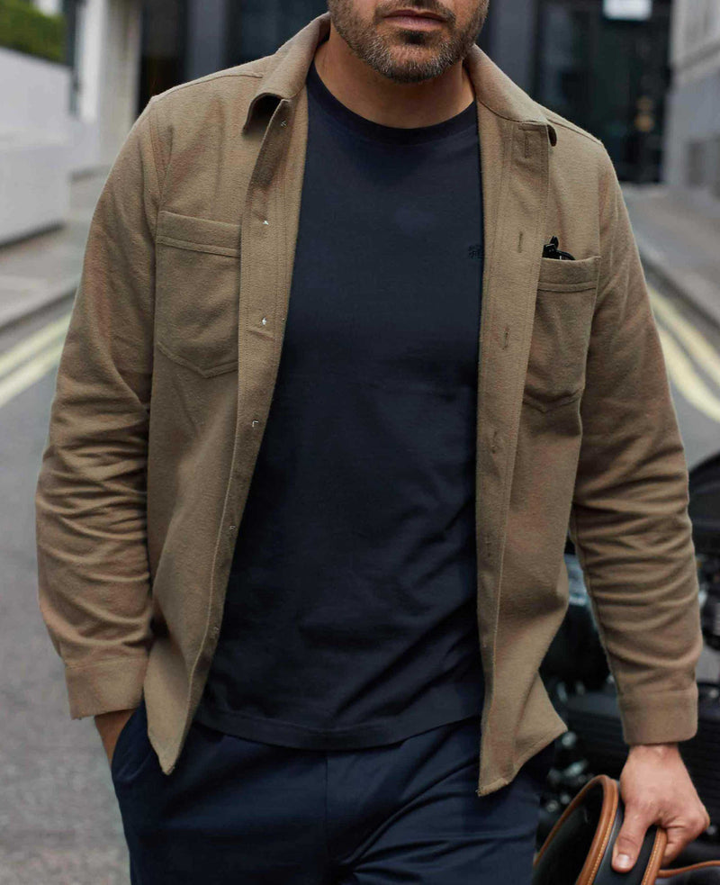 Tan Brushed Cotton Overshirt