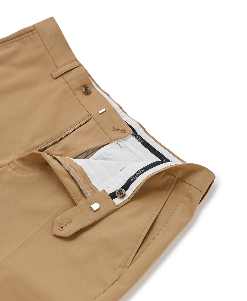 Tan Stretch Cotton Classic Fit Flat Front Chinos