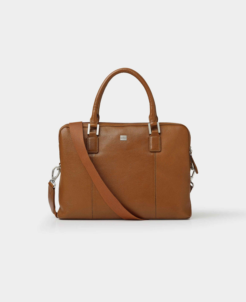 Tan Leather Briefcase With Strap