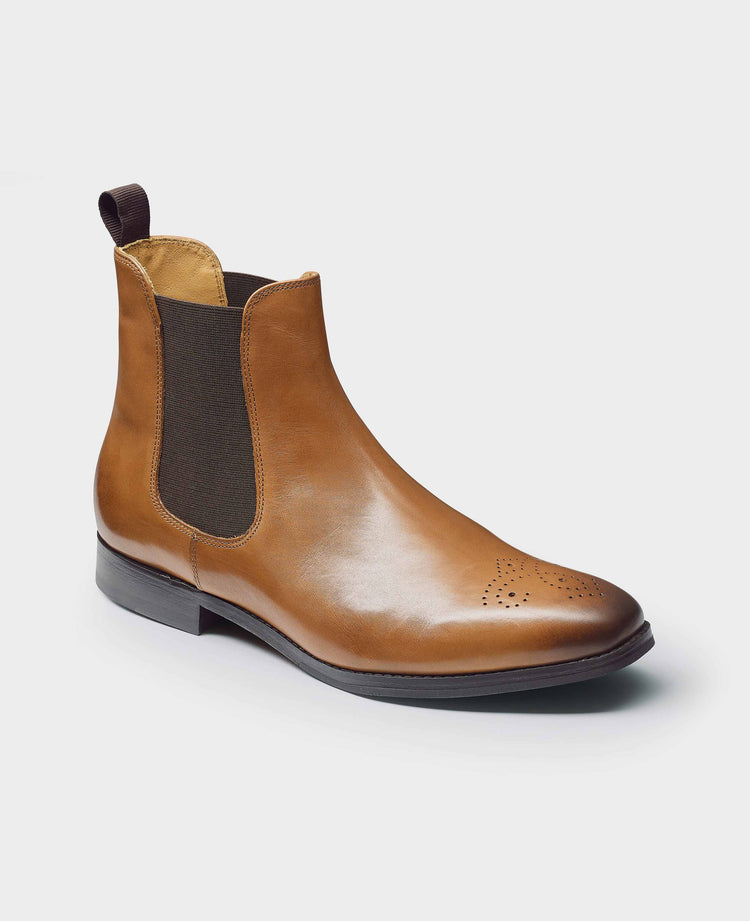 Men's Tan Leather Brogue Chelsea Boots