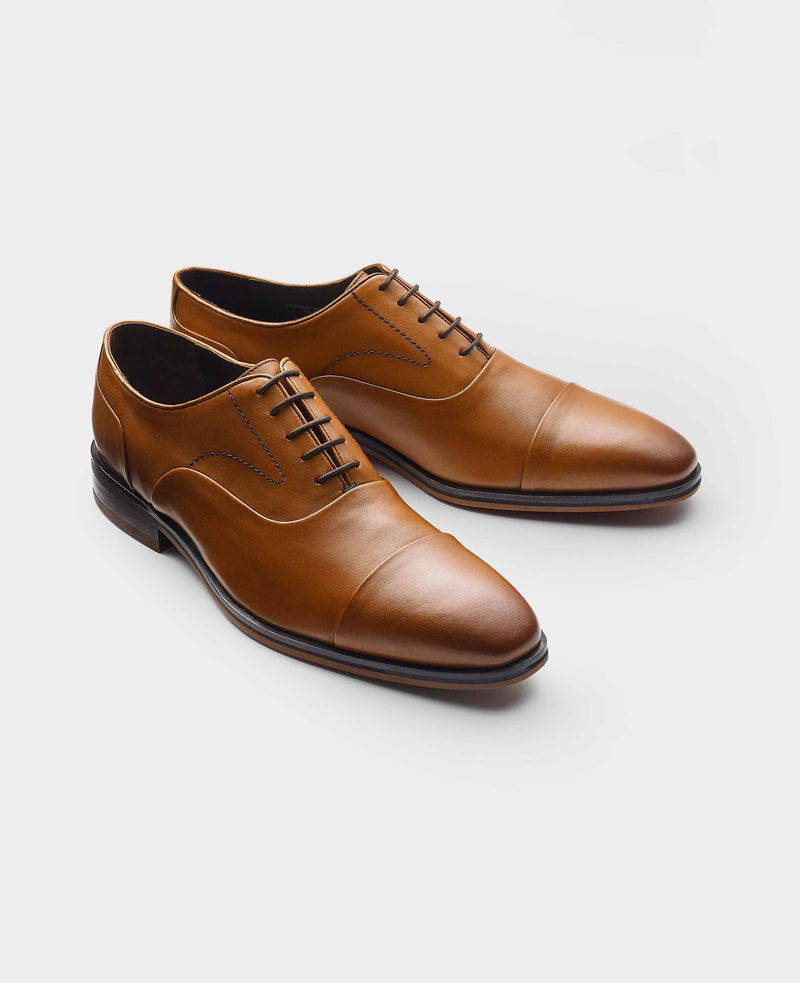 Tan Leather Capped Oxford Shoes side shot