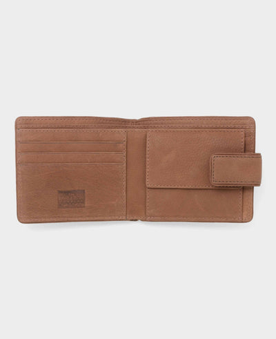 Brown leather wallet on a white background
