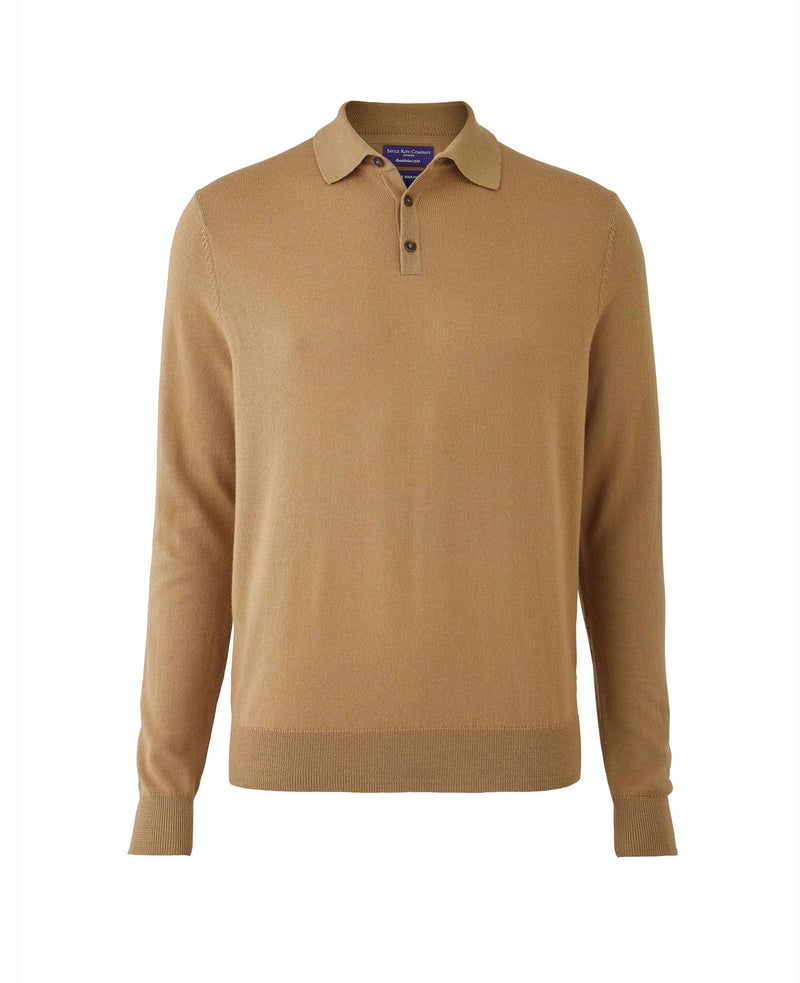 Tan Merino Wool Knitted Polo Shirt  - MKW527TAN