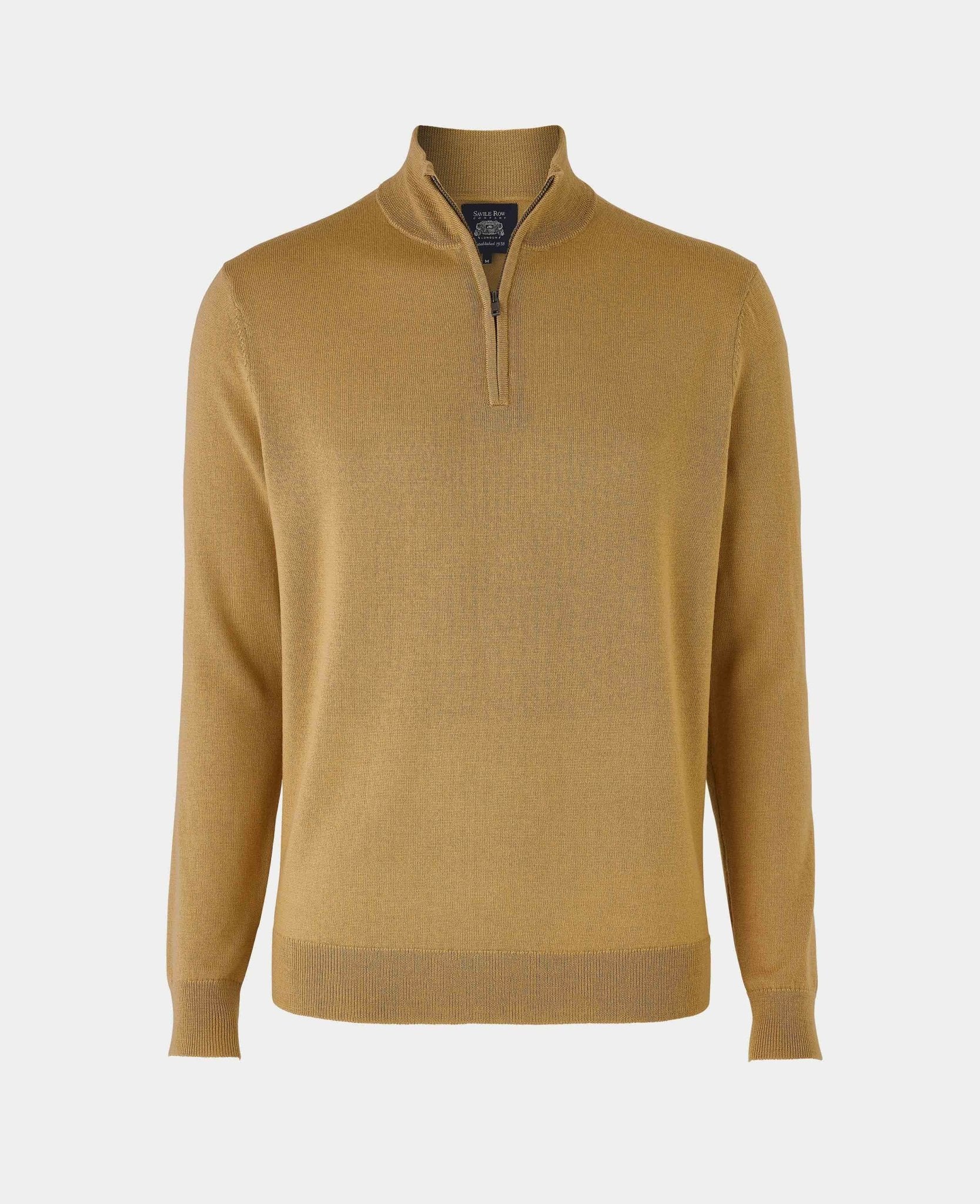 Second/Layer ニットポロ M Men's Tan Merino Wool Zip Neck Jumper | Savile Row Company