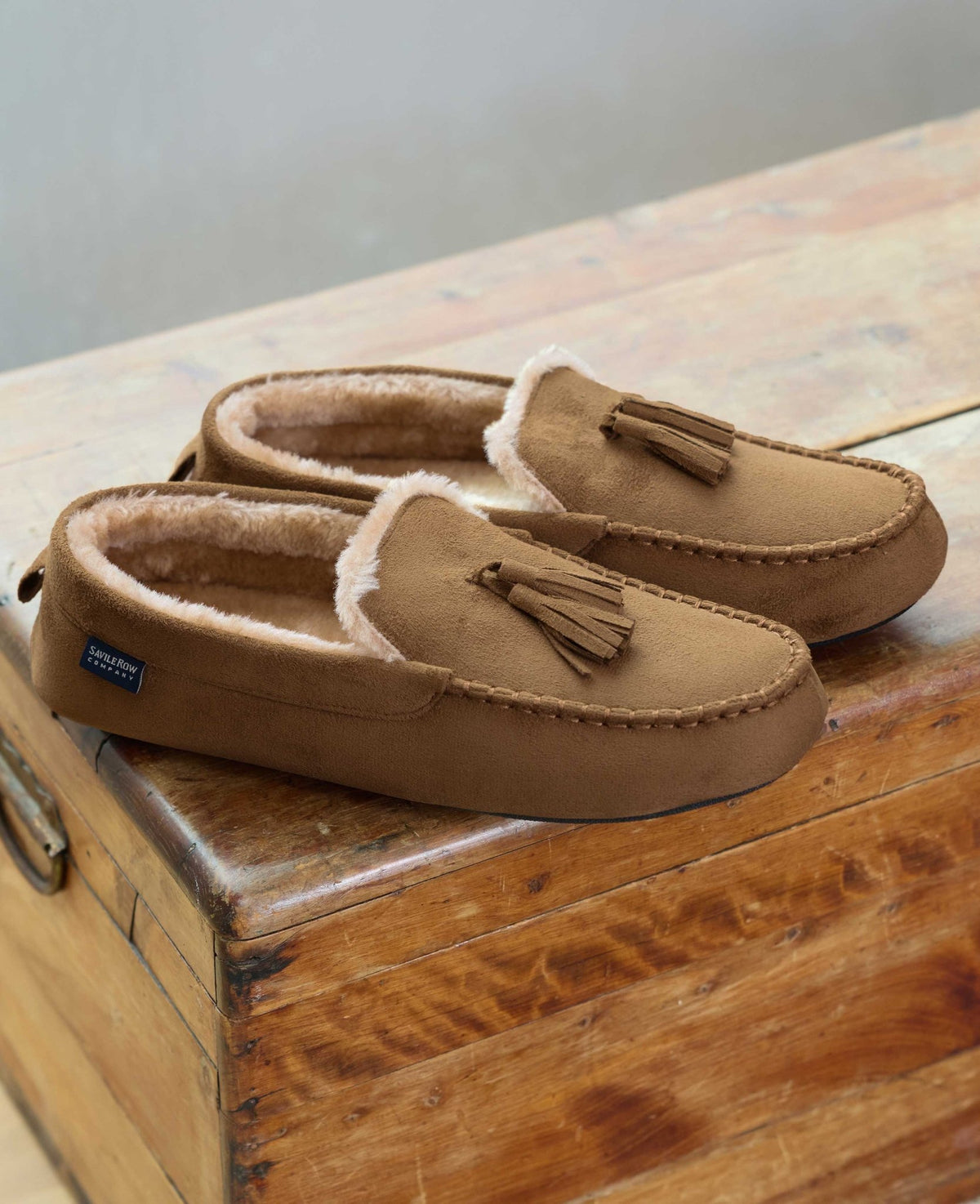 Tan Microsuede Moccasin Slippers