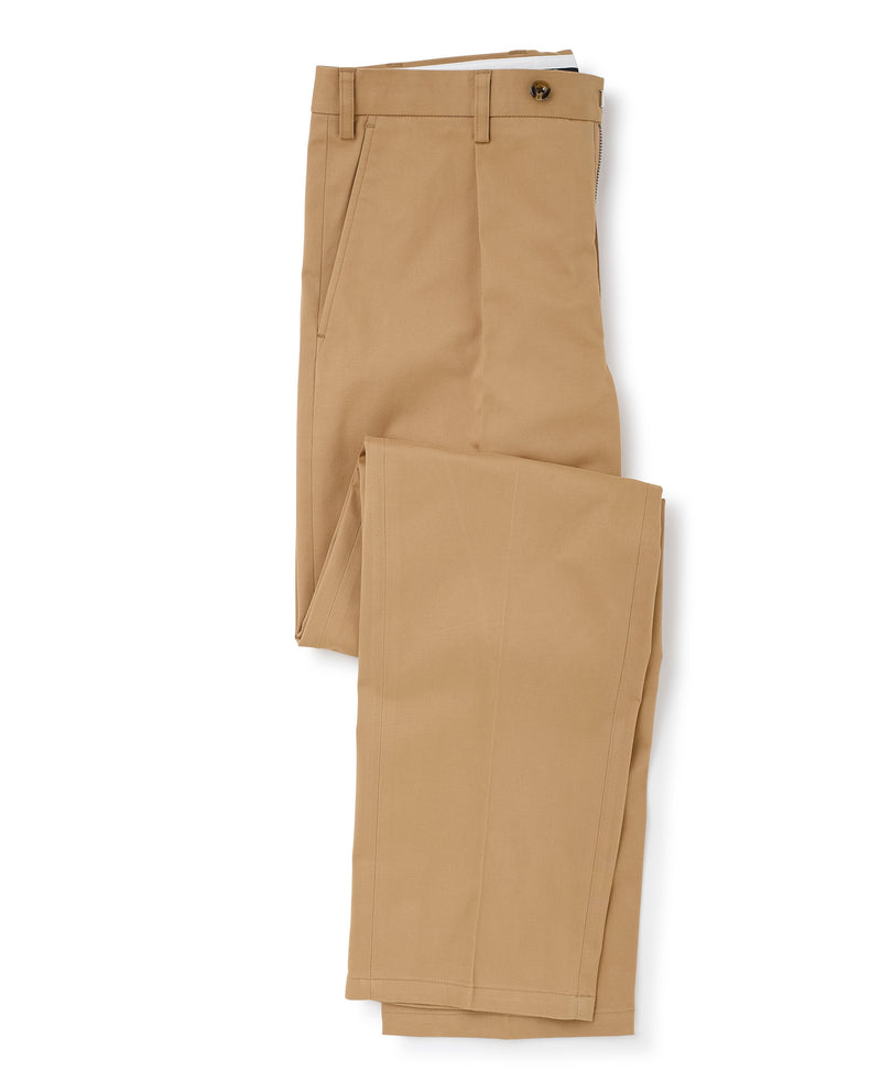 Tan Pleat Front Stretch Cotton Classic Fit Chinos Folded Shot