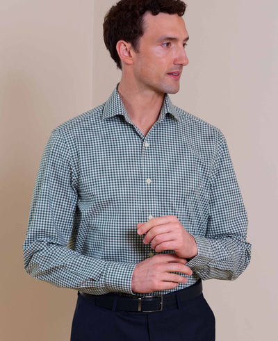 Teal Gingham Cotton Poplin Classic Fit Formal Shirt - Single Cuff