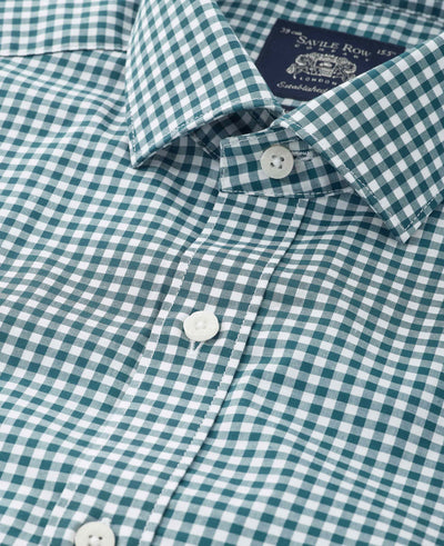 Teal Gingham Cotton Poplin Classic Fit Formal Shirt - Single Cuff