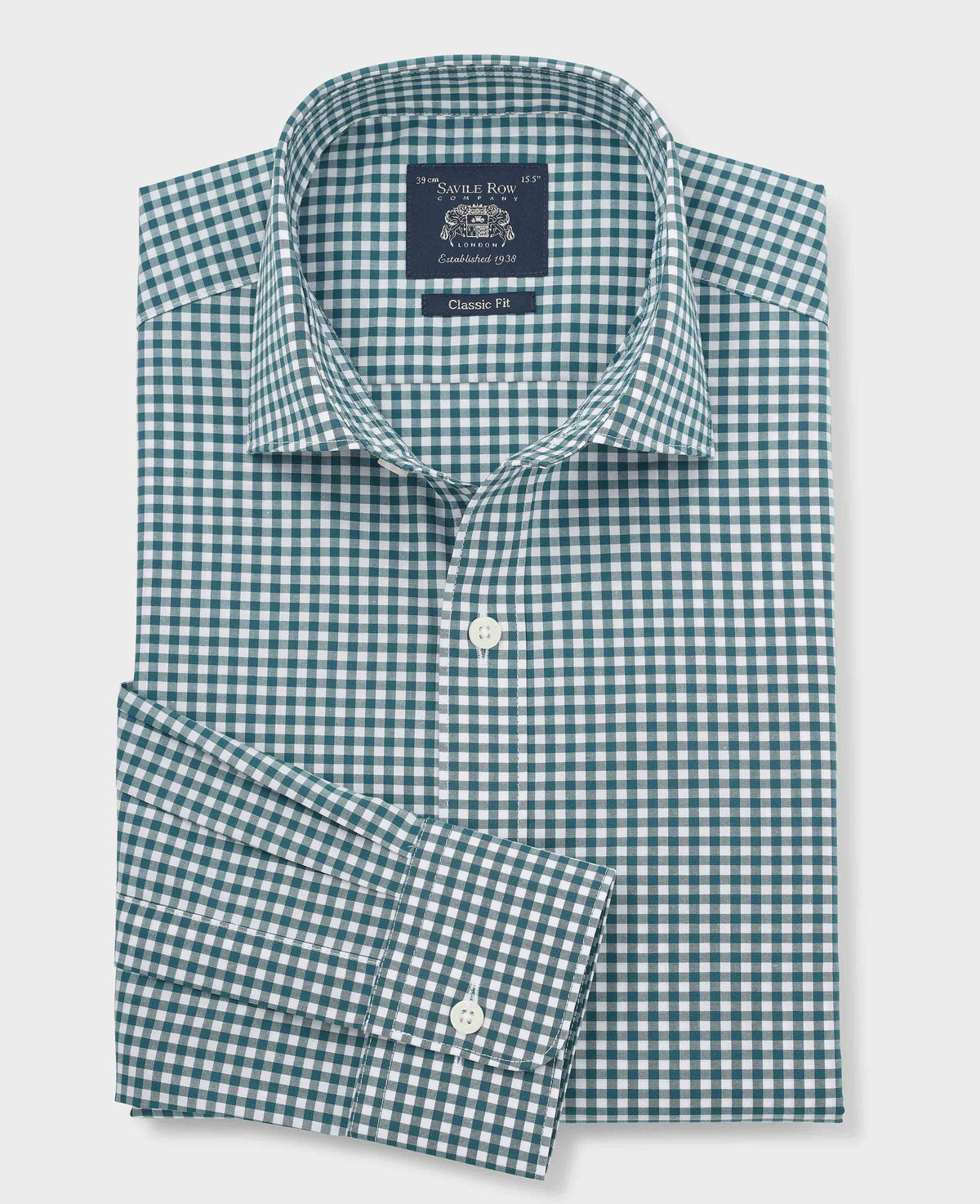 Teal Gingham Cotton Poplin Classic Fit Formal Shirt - Single Cuff