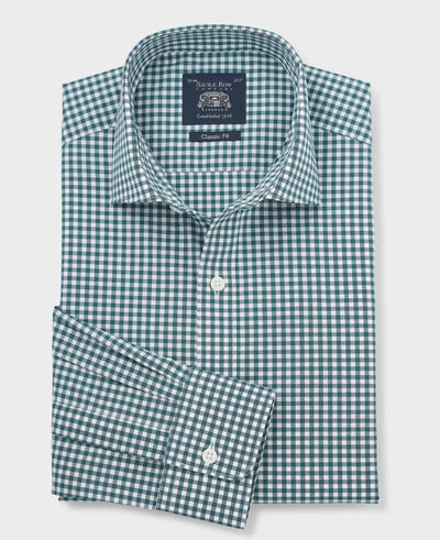 Teal Gingham Cotton Poplin Classic Fit Formal Shirt - Single Cuff