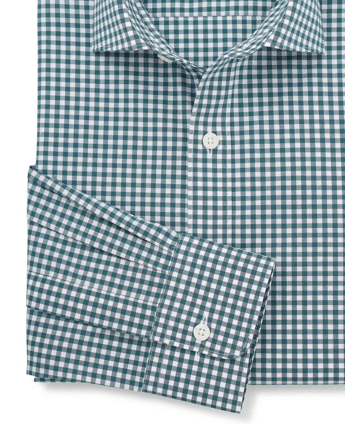 Teal Gingham Cotton Poplin Classic Fit Formal Shirt - Single Cuff