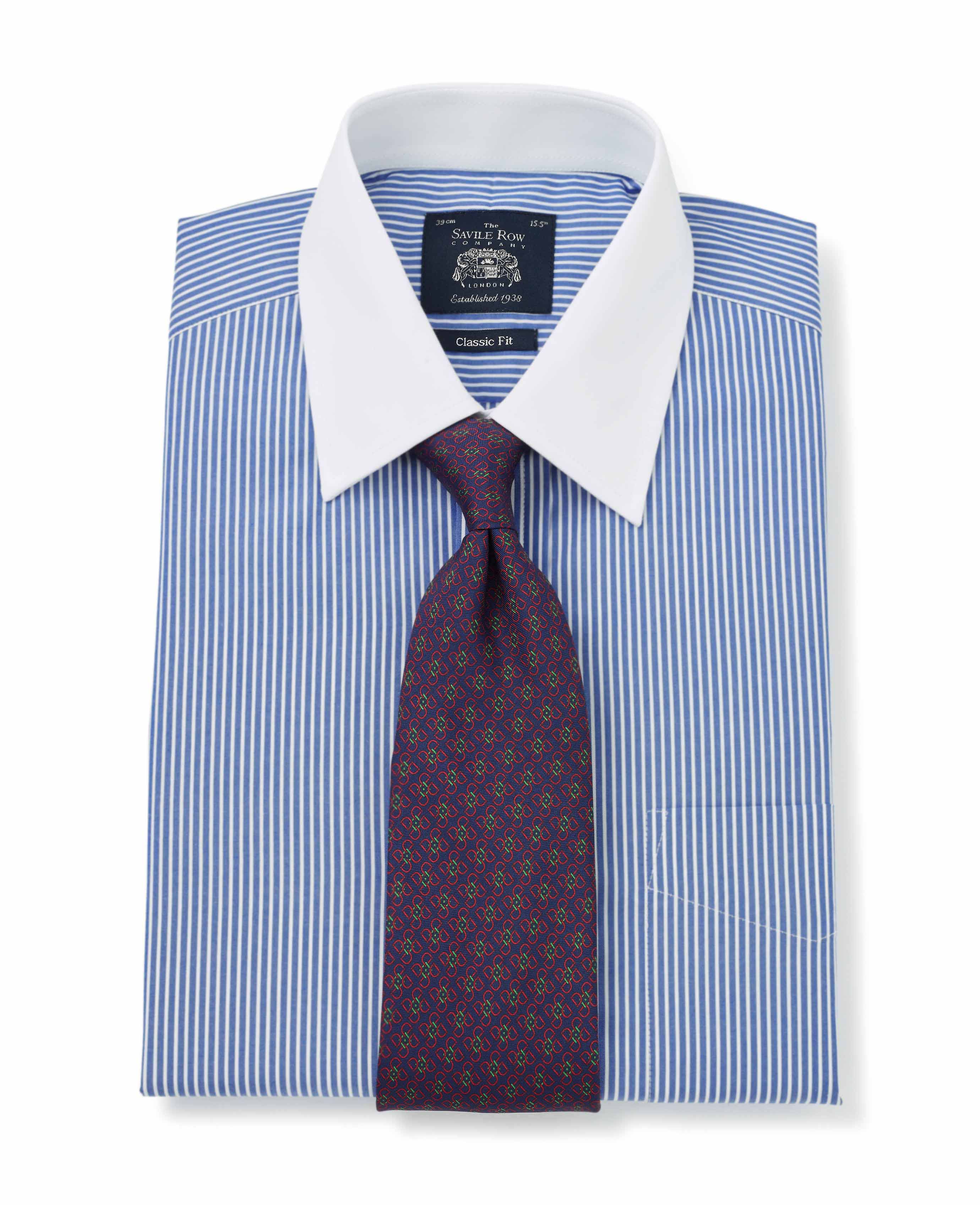 Men s Blue White Stripe Classic Fit Winchester Formal Shirt With Double Cuffs Savile Row Company