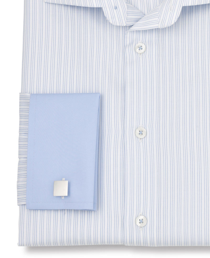 Victor Blue Fine Stripe Made To Measure Shirt Cuff Detail