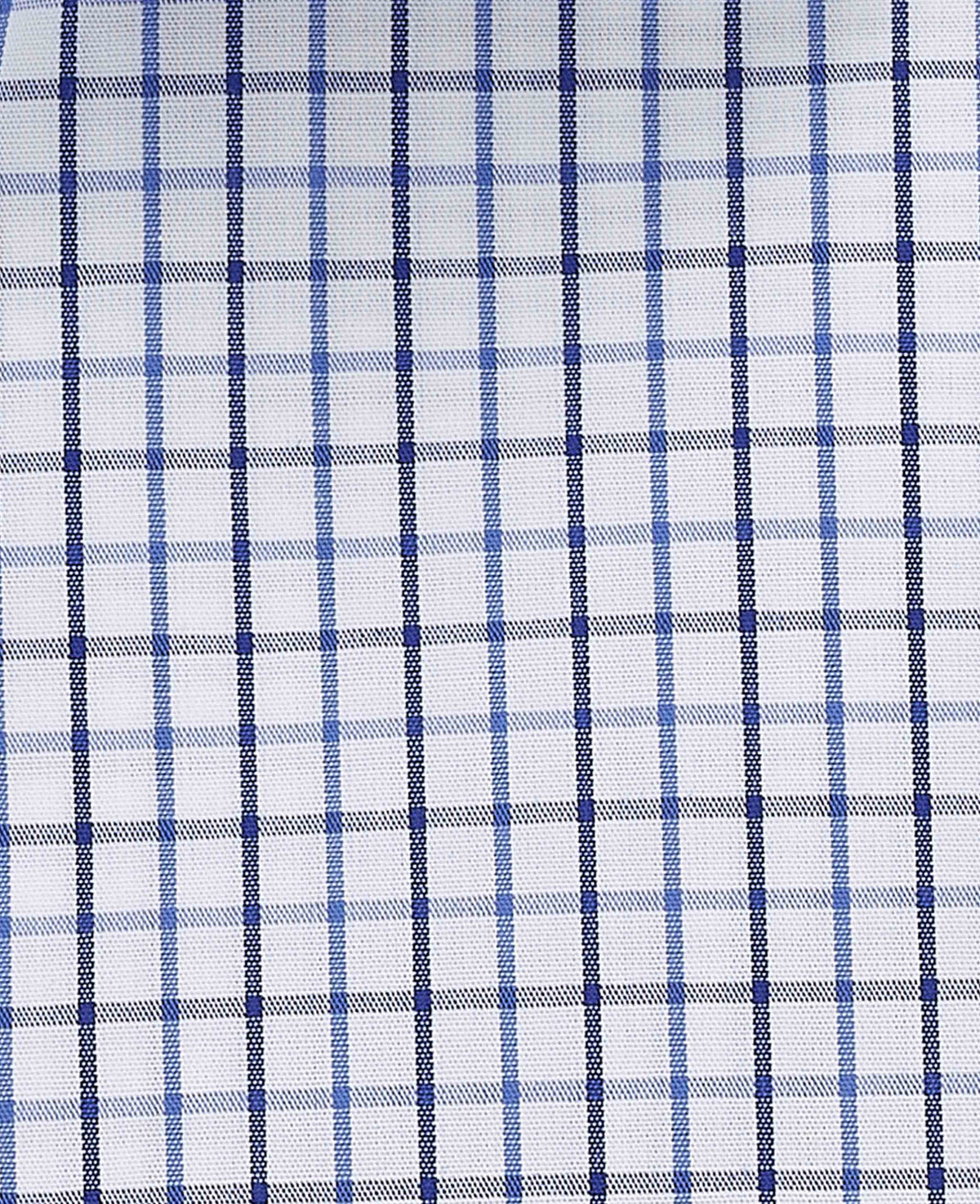 Men's White Blue Cotton Poplin Slim Fit Check Formal Shirt With Single Cuffs fabric detail