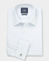 White Blue Cotton Twill Window Check Classic Fit Formal Shirt - Double Cuff