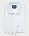 White Blue Cotton Twill Window Check Slim Fit Formal Shirt - Double Cuff