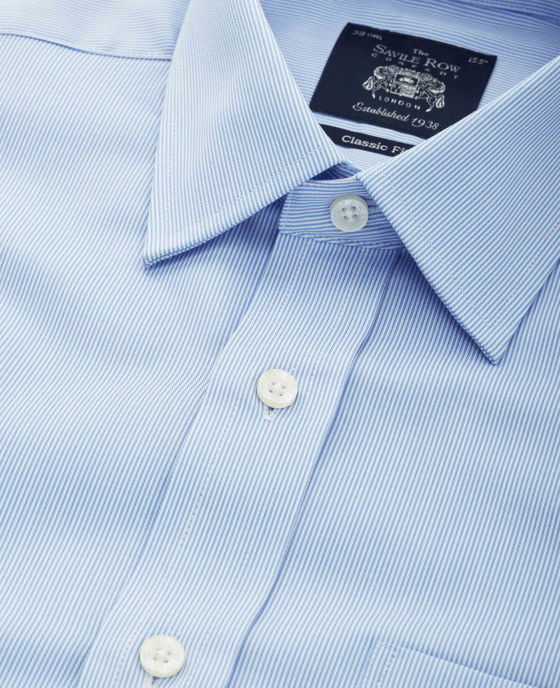 White Blue Ticking Stripe Classic Fit Formal Shirt - Double Cuff