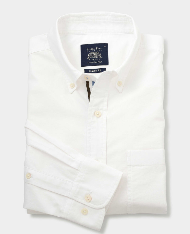 Men's Button-Down Oxford Shirt in White with Contrast Detail