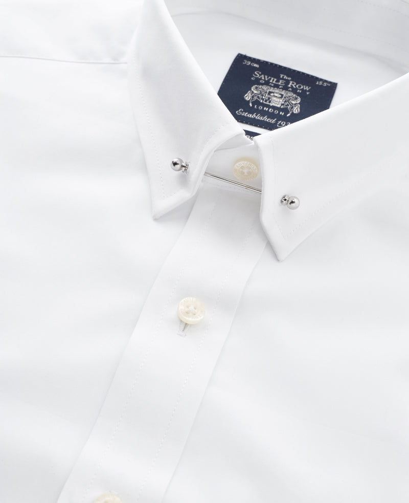 White Classic Fit Pin Collar Shirt - Double Cuff - Collar Detail - 1383WHT