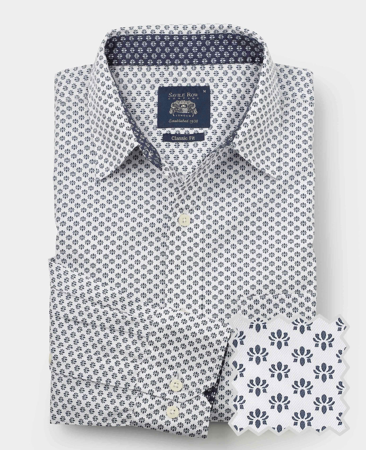 Men's White Cotton Classic Fit Printed Casual Shirt product shot with swatch