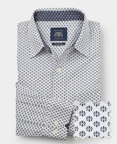 White Cotton Classic Fit Printed Casual Shirt