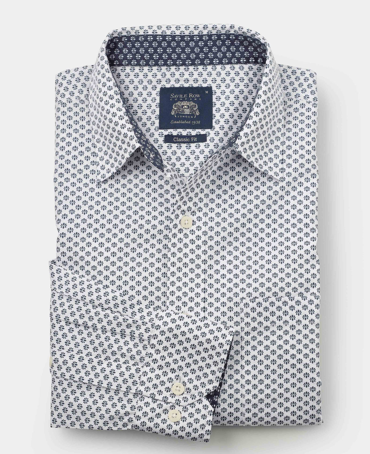Men's White Cotton Classic Fit Printed Casual Shirt folded