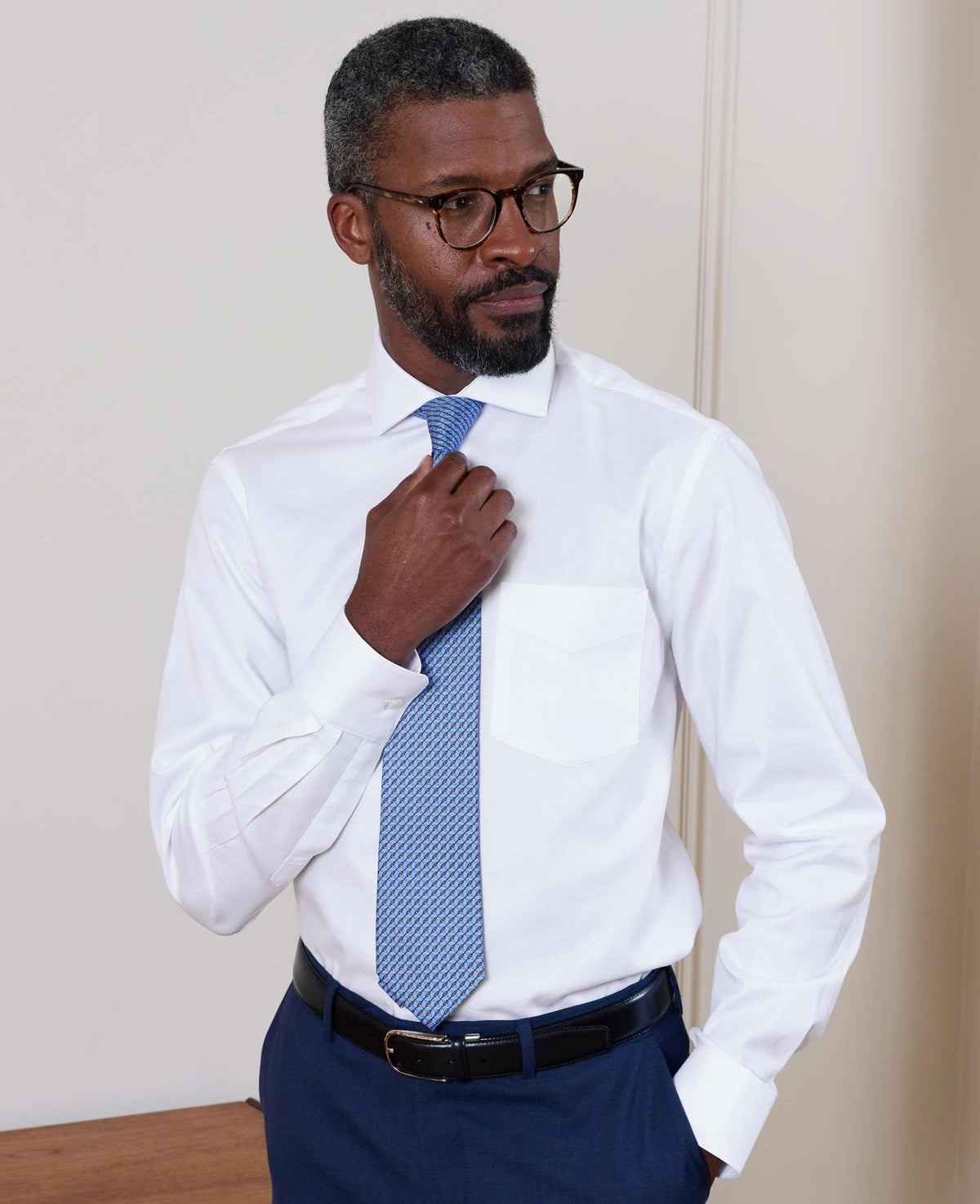 White Cotton Dobby Classic Fit Formal Shirt - Single Cuff