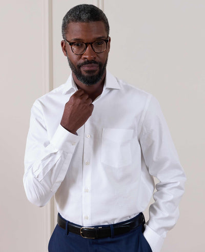 White Cotton Dobby Classic Fit Formal Shirt - Single Cuff