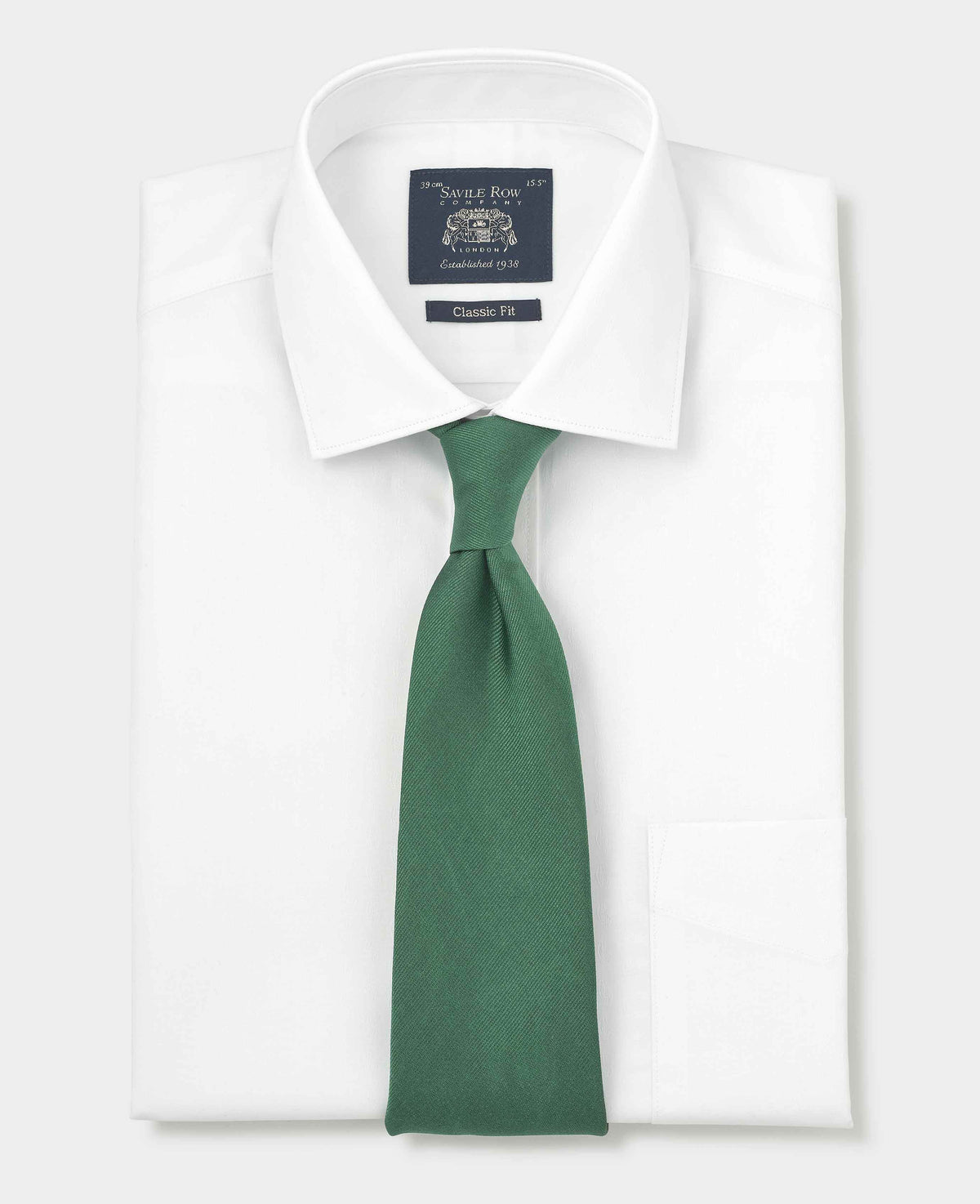 Men's White Cotton Dobby Paisley Classic Fit Formal Shirt With Double Cuffs folded with tie