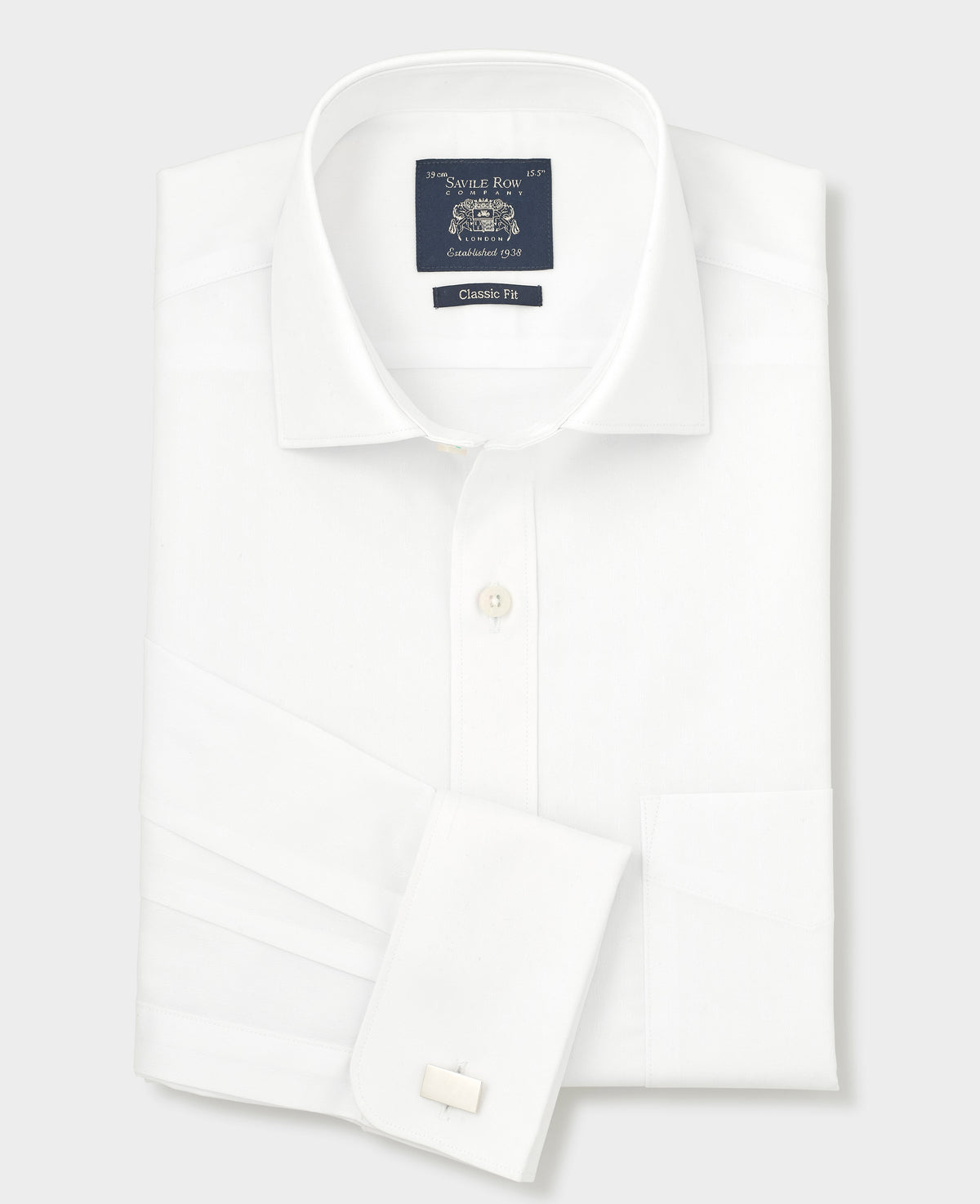 Men's White Cotton Dobby Paisley Classic Fit Formal Shirt With Double Cuffs folded shot