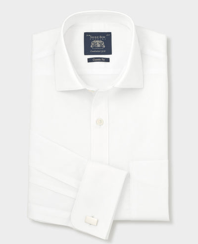 Men's White Cotton Dobby Paisley Classic Fit Formal Shirt With Double Cuffs folded shot