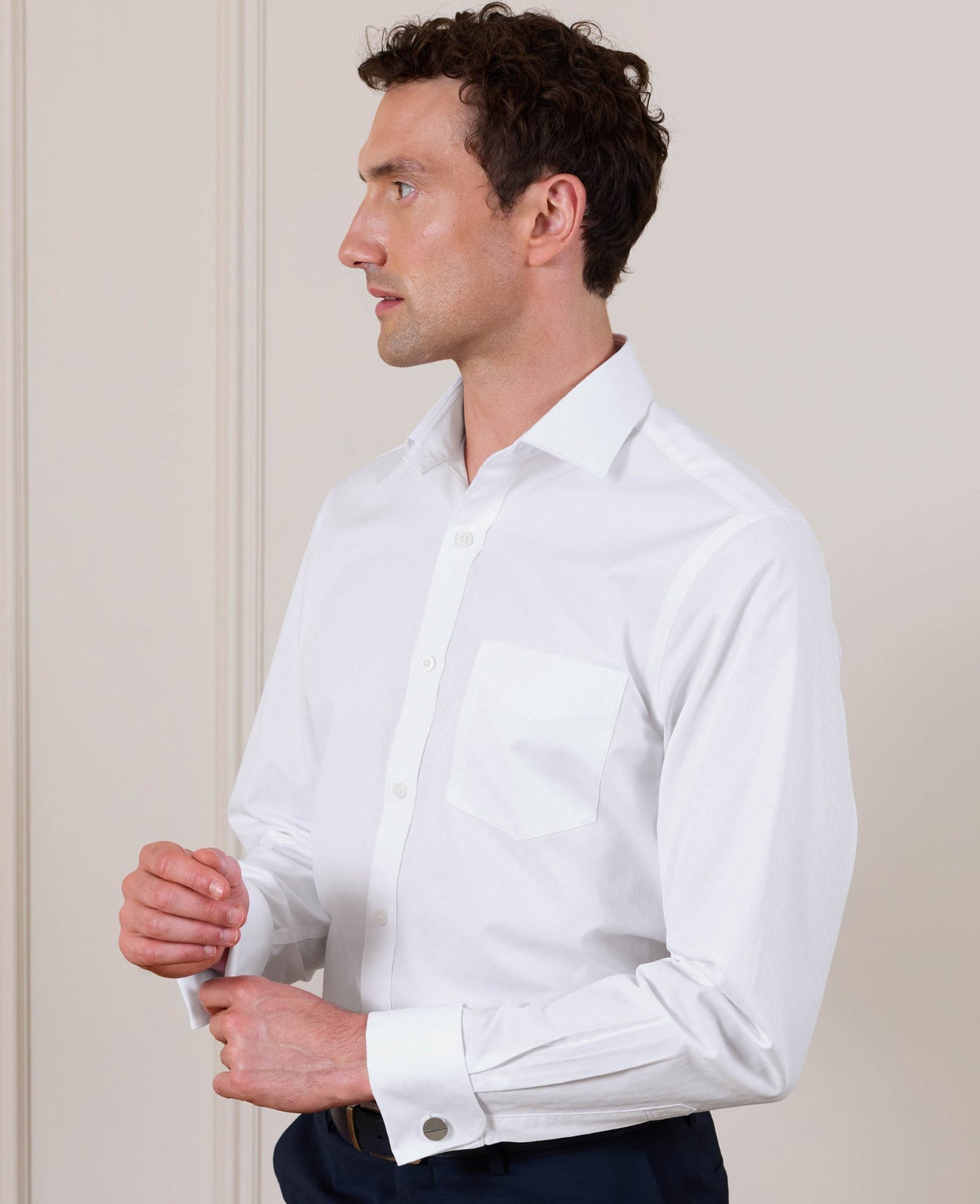White Cotton Dobby Paisley Classic Fit Formal Shirt - Double Cuff