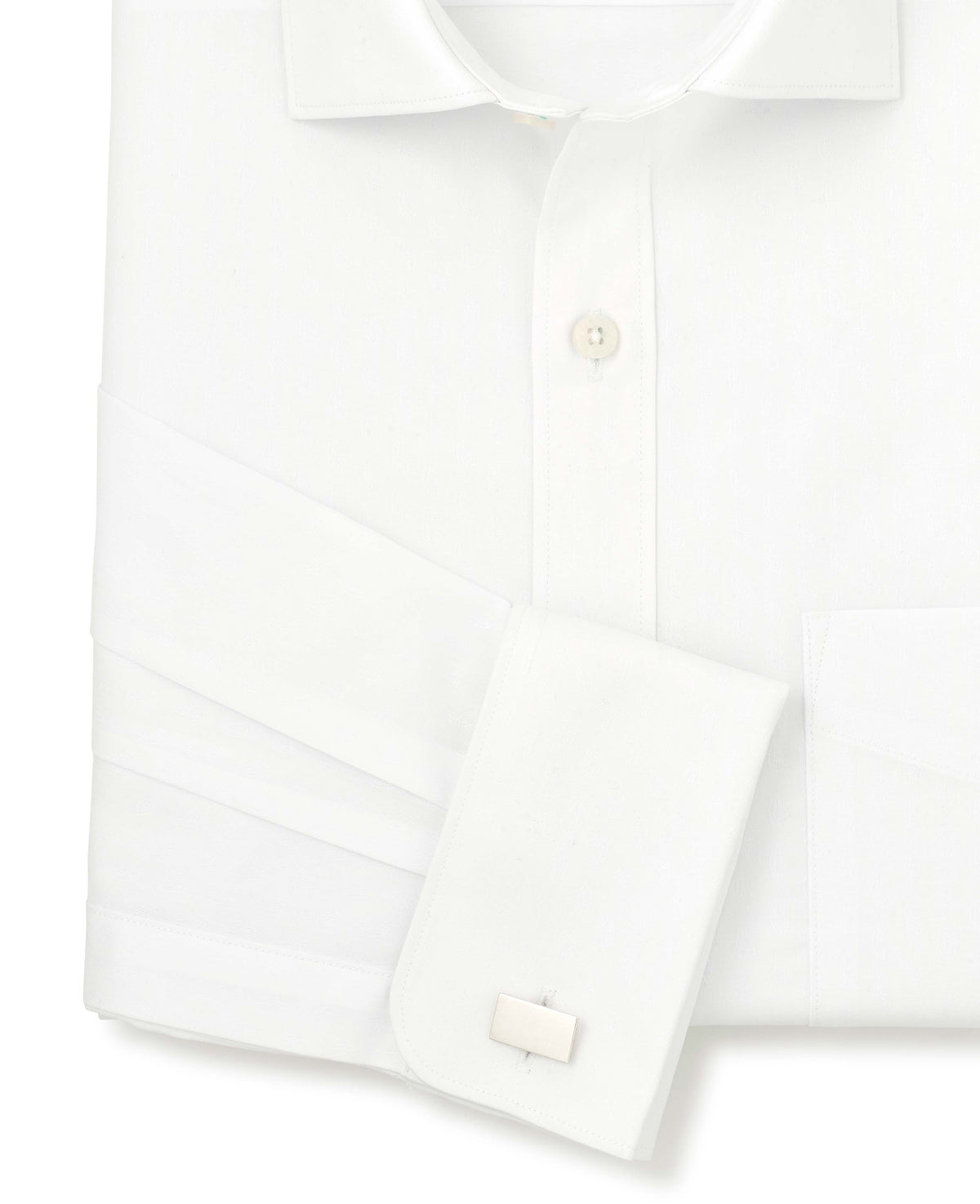 Men's White Cotton Dobby Paisley Classic Fit Formal Shirt With Double Cuffs sleeve detail
