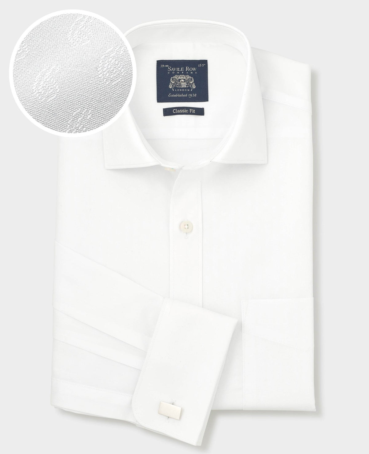 White Cotton Dobby Paisley Classic Fit Formal Shirt - Double Cuff