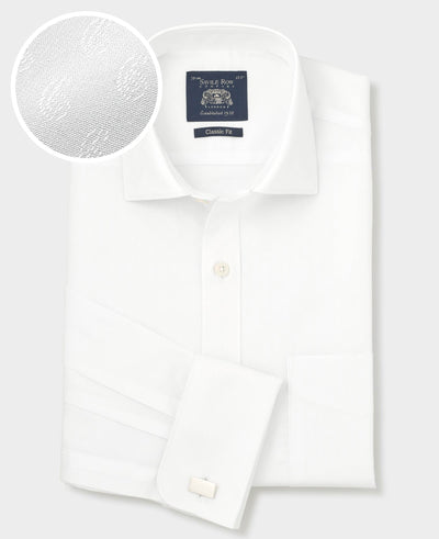 White Cotton Dobby Paisley Classic Fit Formal Shirt - Double Cuff
