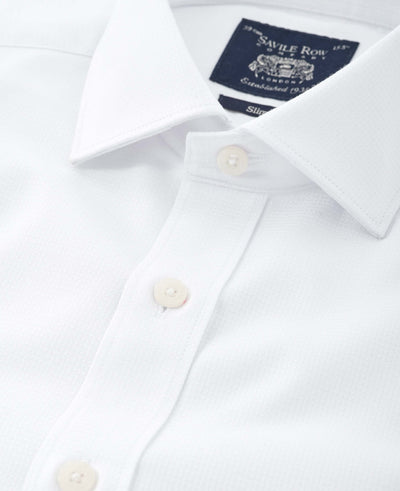 White Cotton Dobby Slim Fit Formal Shirt - Double Cuff