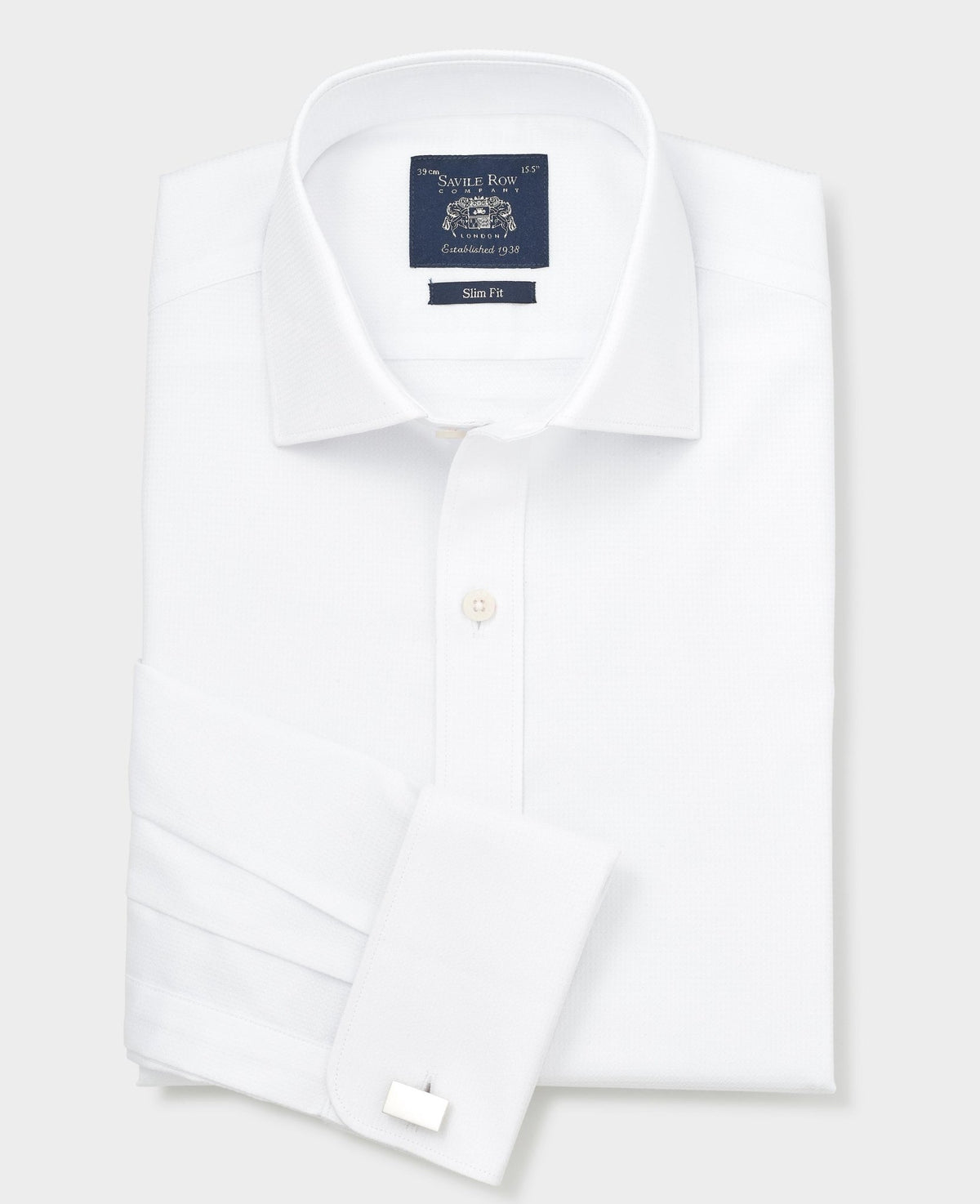 White Cotton Dobby Slim Fit Formal Shirt - Double Cuff