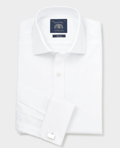 White Cotton Dobby Slim Fit Formal Shirt - Double Cuff