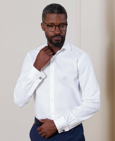 White Cotton Dobby Slim Fit Formal Shirt - Double Cuff