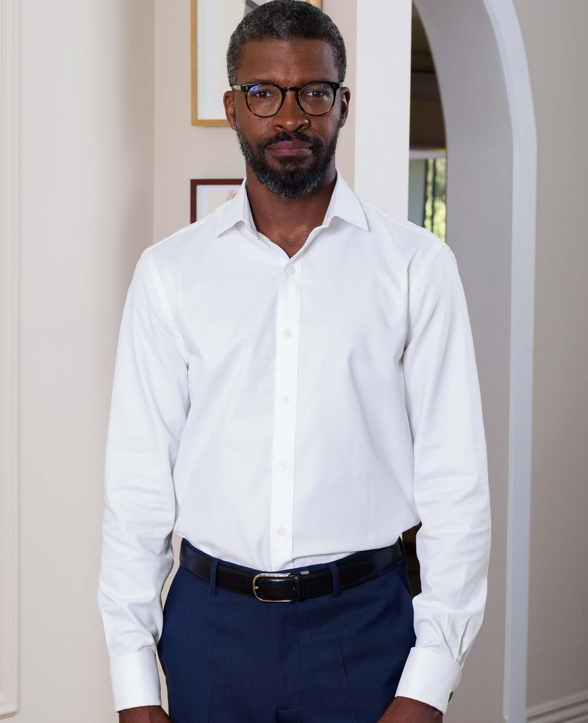 White Cotton Dobby Slim Fit Formal Shirt - Double Cuff