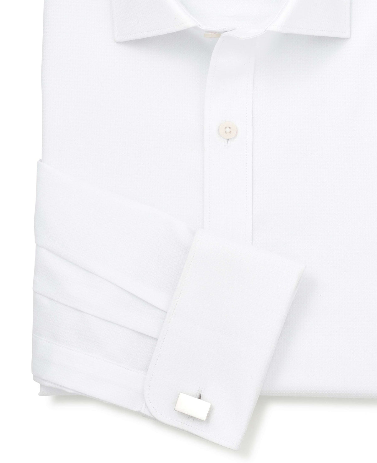 White Cotton Dobby Slim Fit Formal Shirt - Double Cuff