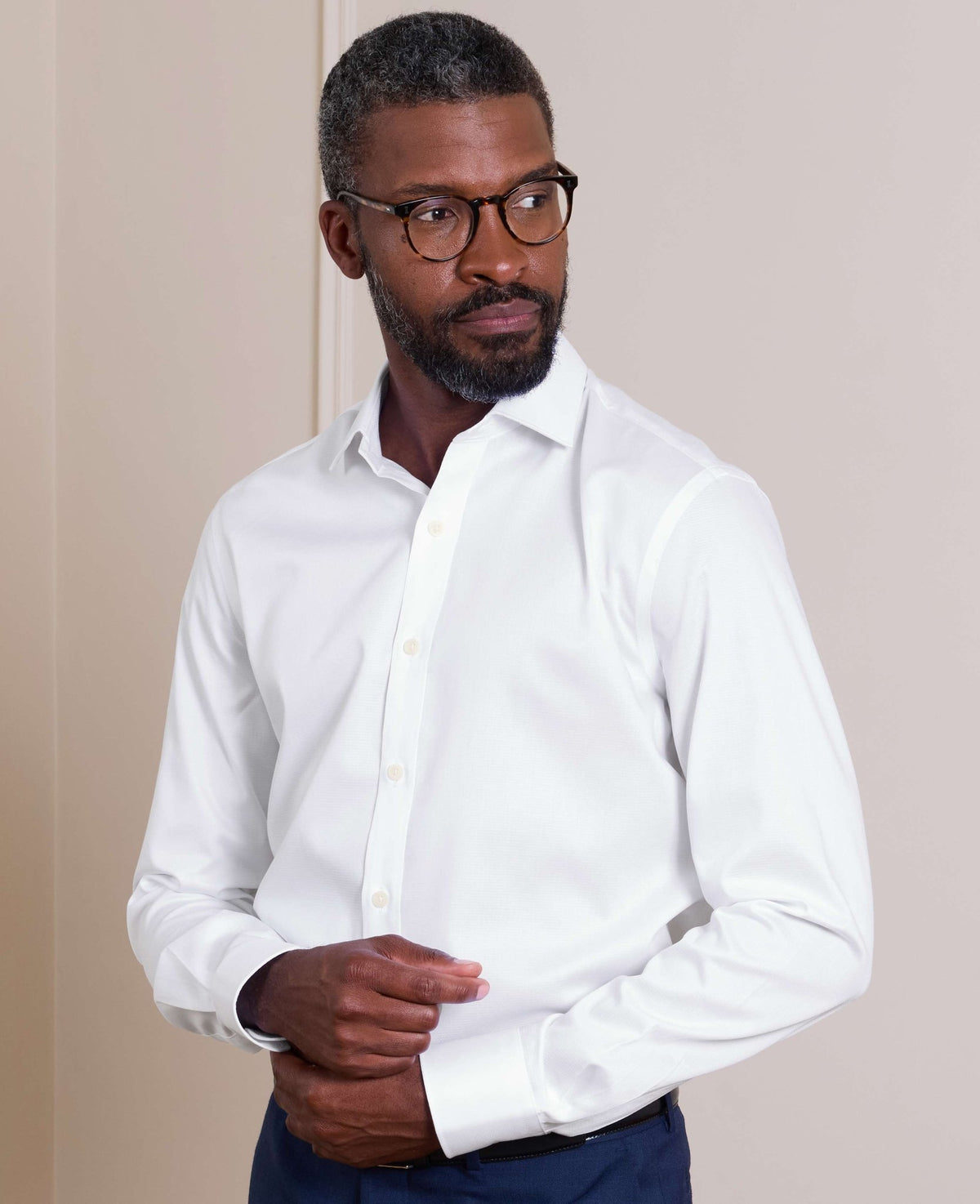 White Cotton Dobby Slim Fit Formal Shirt - Single Cuff