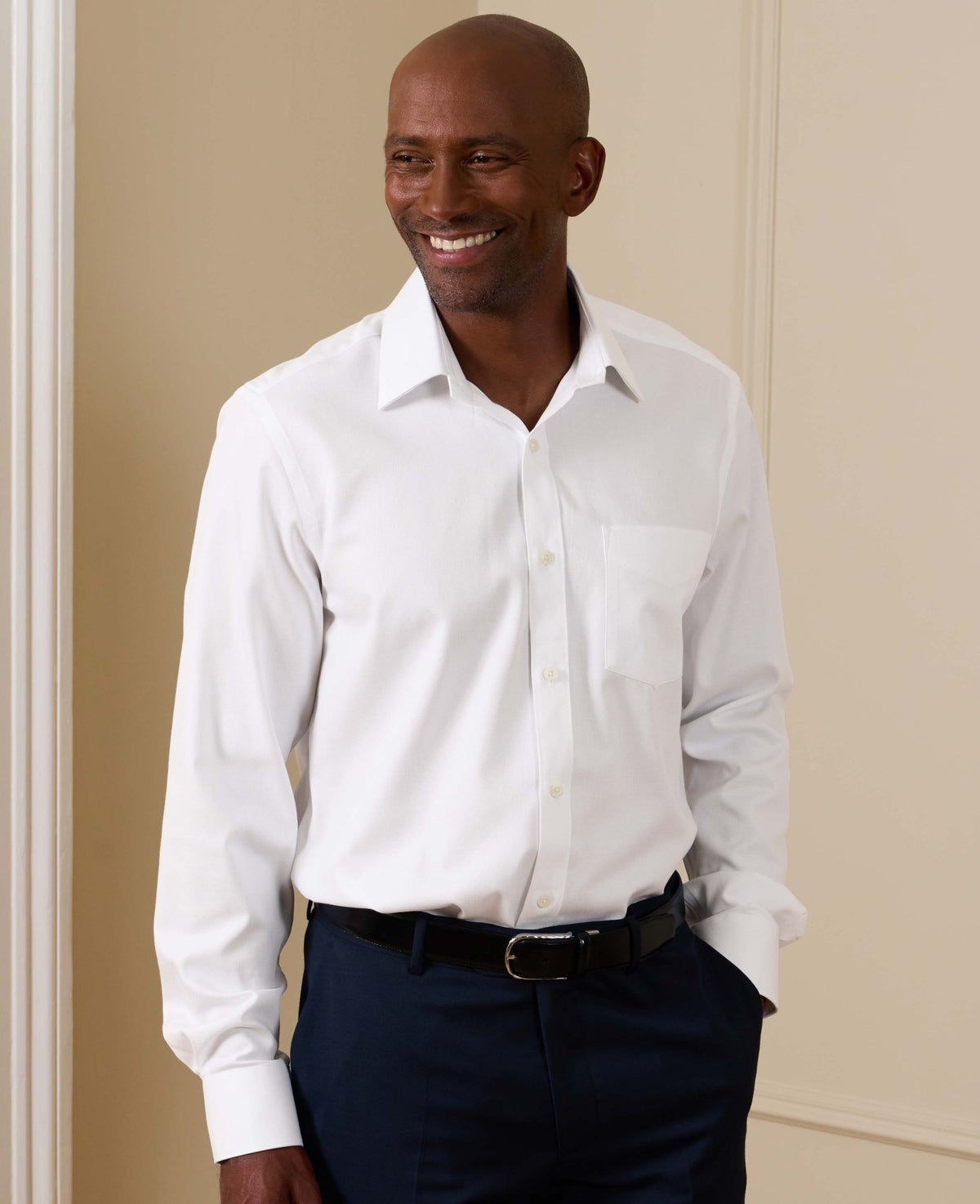 White Cotton Herringbone Classic Fit Formal Shirt - Double Cuff