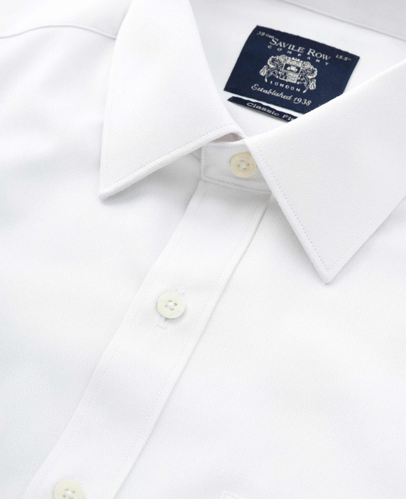 white cotton herringbone classic fit formal shirt double cuff 1503wht Detail