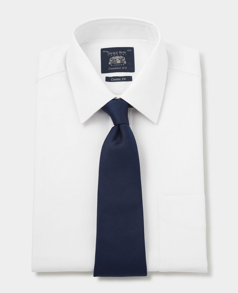 White Cotton Herringbone Classic Fit Formal Shirt - Double Cuff