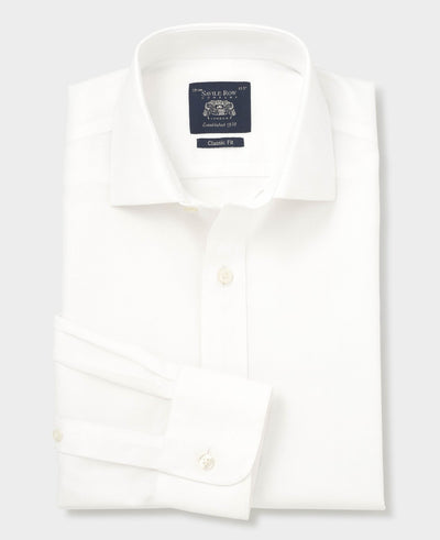 Men's White Cotton Herringbone Classic Fit Non-Iron Shirt - Single Cuff folded