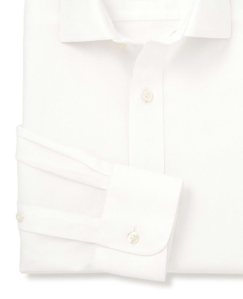 Men's White Cotton Herringbone Classic Fit Non-Iron Shirt - Single Cuff sleeve detail