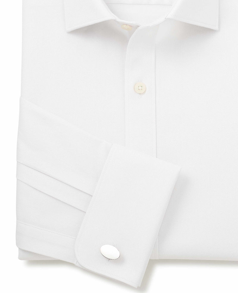 white cotton herringbone slim fit formal shirt double cuff 1504wht No Tie detail