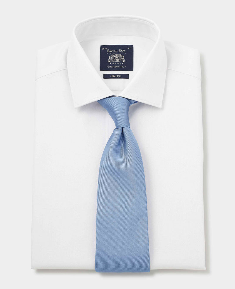 Natural White Cotton Herringbone Slim Fit Formal Shirt - Double Cuff